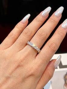 1 chiếc nhẫn bạc 925 đính đá Moissanite 0.1 carat, kiểu dáng răng cưa, quà tặng sang trọng cho lễ đính hôn/cưới/kỷ niệm/sinh nhật/bạn thân, trang sức cô dâu. - nhẫn moissanite đính đá - Xem 3