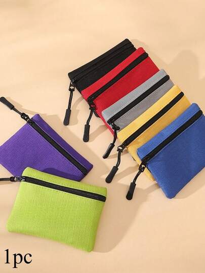 1pc Oxford Cloth Mini Coin Purse Simple Zipper Cute Wallet For Women Men Kids Solid Color Storage Pouch