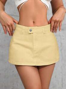 Tall Minifalda vaquera ultracorta, de moda para el verano - Amarillo - Ver 4