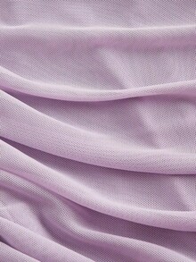 Vestido de longitud media con hombro asimétrico ajustado, fruncido y decoración de hebilla metálica para mujer - Lila Púrpura - Ver 4