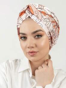 1 pieza Nuevo pañuelo de seda lavada con estampado europeo y americano para primavera/verano, gorro turbante con nudo floral, gorro versátil para mujer, playa, viaje - Multicolor - Ver 14