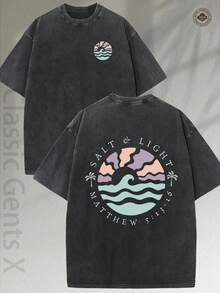 High-Quality, Fashionable Men's T-Shirt With Letter Print On Both Sides, Casual Summer Style, Round Neck And Short Sleeves, Made Of Pure Washed Cotton With A Batik Effect - Unisex Loose-Fitting Cotton T-Shirt With Short Sleeves And Round Neck In An Urban Vintage Style. - 黑色 - 查看 1