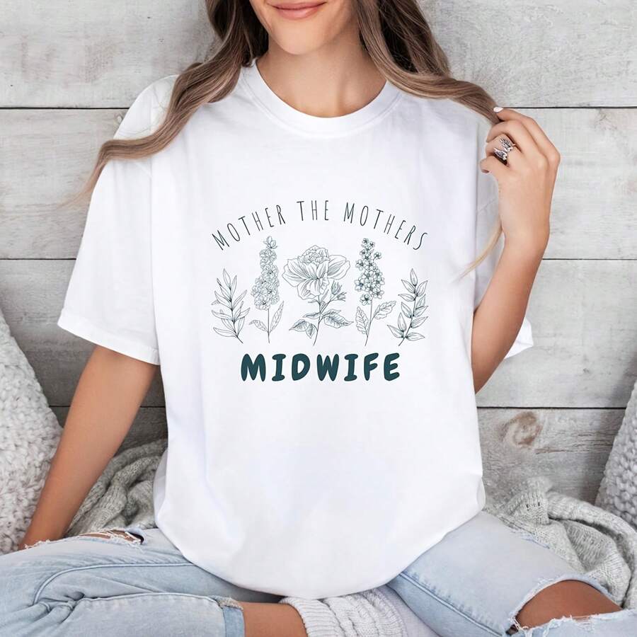 Wildflower Midwife Shirt Mother the Mothers Shirt Midwife Gift Gift for Doula Birth Midwife Shirt  Cat Shirt Midwife Floral Doula220g heavyweight 100% cotton T-shirt. Butterfly print. Unisex sizing. Round neck inspirational T-shirt. Cute and beautiful Y2K-inspired summer top, perfect for the outdoors, home, work, or street wear. Casual, loose-fitting everyday T-shirt. - Blanco - Ver 1