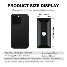 1个/2个装可充电人体感应壁灯，磁吸式可调光夜灯，带遥控器，适用于卧室、走廊和楼梯 - 黑色 - 查看 4