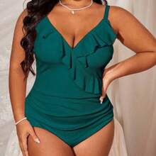 Swim Lushoire Plus Size Women's Plain Simple Daily One-Piece Camisole Summer - Celeste - Ver 1