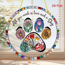 2D Flat - 1pc Charming Dog Paw & Floral Design / Round Acrylic Hanging Decor, Ideal For Home And Garden Decoration, Great Gift For Friends And Family, Seasonal Ornament | Colorful Pattern, Unique Design - Multicolor - View 1