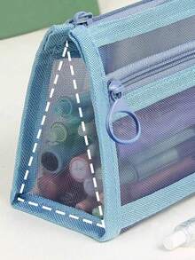 Personalized Pencil Case With Name, Custom Transparent Pencil Pouch, Large Capacity Stationery Organizer, Multi Compartment Pen Storage Bag, Zipper Pencil Case, Portable Office Supplies Organizer, Clear Window Pencil Holder, Travel Storage Bag - Multicolor - View 6
