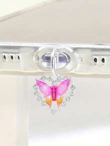 Accesorio de enchufe antipolvo con decoración de mariposa y corazón de ónix y cristal, accesorio colgante compatible con todos los modelos de teléfono - Multicolor - Ver 6