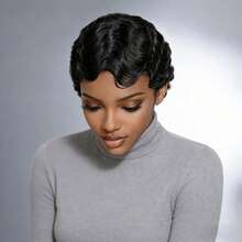 Elegant Finger Wave Bob Wig, 100% Virgin Human Hair Deep Wave 150% Density Elastic Cap For Women, Natural Beautiful Versatile Styling, Suitable For All Skin Tones, Easy To Maintain Natural Effect - Natural Black - View 7