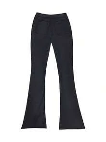 Pantalones acampanados de piel sintética recubierta para mujer, pantalones de tiro alto con ajuste ceñido, elegantes para fiesta, ir al trabajo, vacaciones, festival de música, pantalones rectos casuales, ropa de primavera/verano, talla grande vendido, negro intenso de invierno - Negro 2 - Ver 6