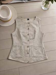 Conjunto de 2 piezas de mujer tejido a rayas de estilo elegante para el verano - Albaricoque - Ver 6