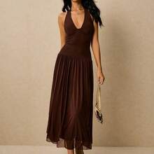 Women's Polka Dot Print Casual Sleeveless Long Dress - Marrón - Ver 6
