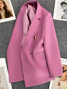 Frühling & Sommer Damen einfarbiger Langarm Doppelreiher Blazer, Kerbrevers | Ideal für Dates, Partys, Ausflüge & festliche Feiern - Hellrosa - Übersicht 9