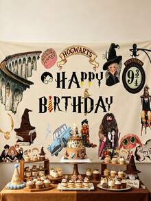 Tela de fondo para sesión de fotos de fiesta de cumpleaños con el castillo mágico de Harry Potter, decoración de escenario para fiesta de cumpleaños familiar, tela colgante para fondo de sesión de fotos - Multicolor - Ver 2