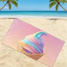 1pc Ice Cream Themed Beach Towel, Soft, Absorbent, Quick-Dry, Italian Ice Cream Shop Style, Suitable For Swimming, Camping And Travel, Essential For Summer Beach Trips - 6 - View 4
