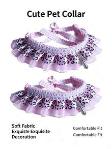 Pañuelo para mascotas con estampado de leopardo rosa estilo Y2K Millennium, collar decorativo con colgante de cruz de encaje de perlas para gato y perro pequeño, collar ajustable para gato y perro - Rosa - Ver 8