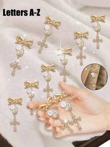 Catholic Cross Brooch, Virgin Mary Amulet, Italian Horn Accessory, Customizable Letter A-Z Cross Bow Brooch, Suitable For Daily Wear And Religious Occasions, Expresses Faith And Adds Fashionable Flair To Outfits, Perfect For Christians, Religious Enthusiasts, Fashion Seekers, Ideal For Church Services, Daily Accessories, Gifts, Holiday Gifts - Multicolor - View 3