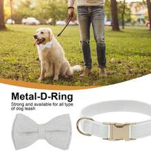 Corduroy Dog Collar With Dog Bow Tie, Soft Quick Release Basic Dog Collars For Small Medium Dogs, Large Dogs, Adjustable Dog Collar - White - View 4