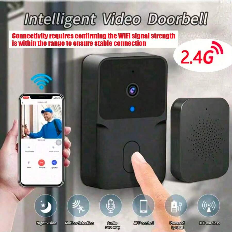2.4GHz WiFi Smart Wireless Video Doorbell Camera With Night Vision, Rechargeable Lithium Battery, Remote Control Via App, Self-Adhesive Installation, Not Waterproof - Battery Powered - Multicolor - View 1