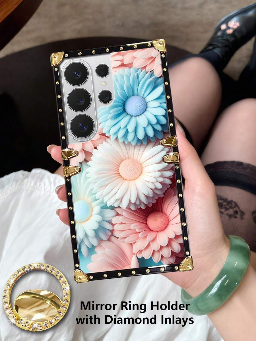 1個彩色花卉平面圖案長方形手機殼，適用於三星 Galaxy S26 Ultra/S26/S26 Plus/S25FE/S25Ultra/S25+/S25/S24 Plus/S24/S24U/S23 Ultra/S22ULTRA/A57 5G/A56 5G/A37 5G/A36/A17/A16 以及蘋果 17proamx/17/16 Promax/16/15PRO Max/15/14 Plus/15plus/14 Pro Max/13promax 機型。[國際版，非國內版]
