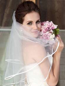 Double-Layer Satin Edged Soft Tulle Bridal Veil, Minimalist Elegant Wedding Ceremony Accessory - Multicolor - View 4