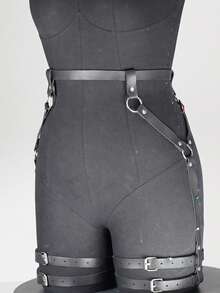 1pc Plus Size Women PU Leather Waist Belt Fashion Jacket - Black - View 6