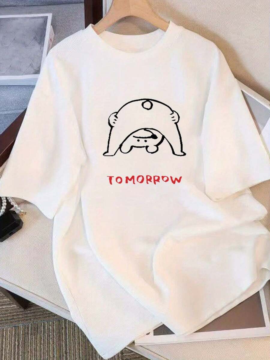 Camiseta de Mujer de Manga Corta con Diseño Exclusivo y Estampado, Novedad Verano 2025, Top Holgado de Media Manga para Mujer |   Diseño exquisito |   Suelto y cómodo |   Fácil de combinar | - Blanco - Ver 1