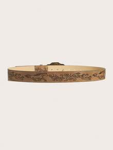 1 buah Sabuk Kulit PU Motif Hewan Timbul Gaya Koboi Barat Retro Cokelat Unisex, Serbaguna untuk Celana Jeans, Gaun, dan Semua Musim - Patung Kuda Perunggu - View 4