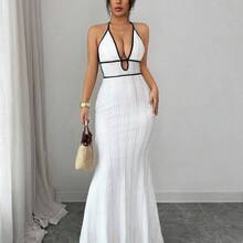 Raffinéa Women's Textured Bodycon Camisole Dress, Sexy Vacation/Date Night Outfit, Black Trim, Spring/Summer - Blanco - Ver 4