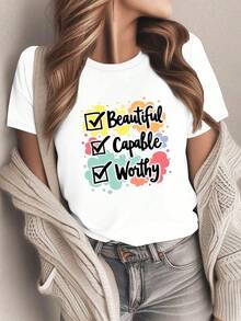 T-shirt de mujer "checkbox Motivation" Pure Comfortable | Estampado geom←trico, estilo casual, para usar en todas las estaciones - Blanco - Ver 2