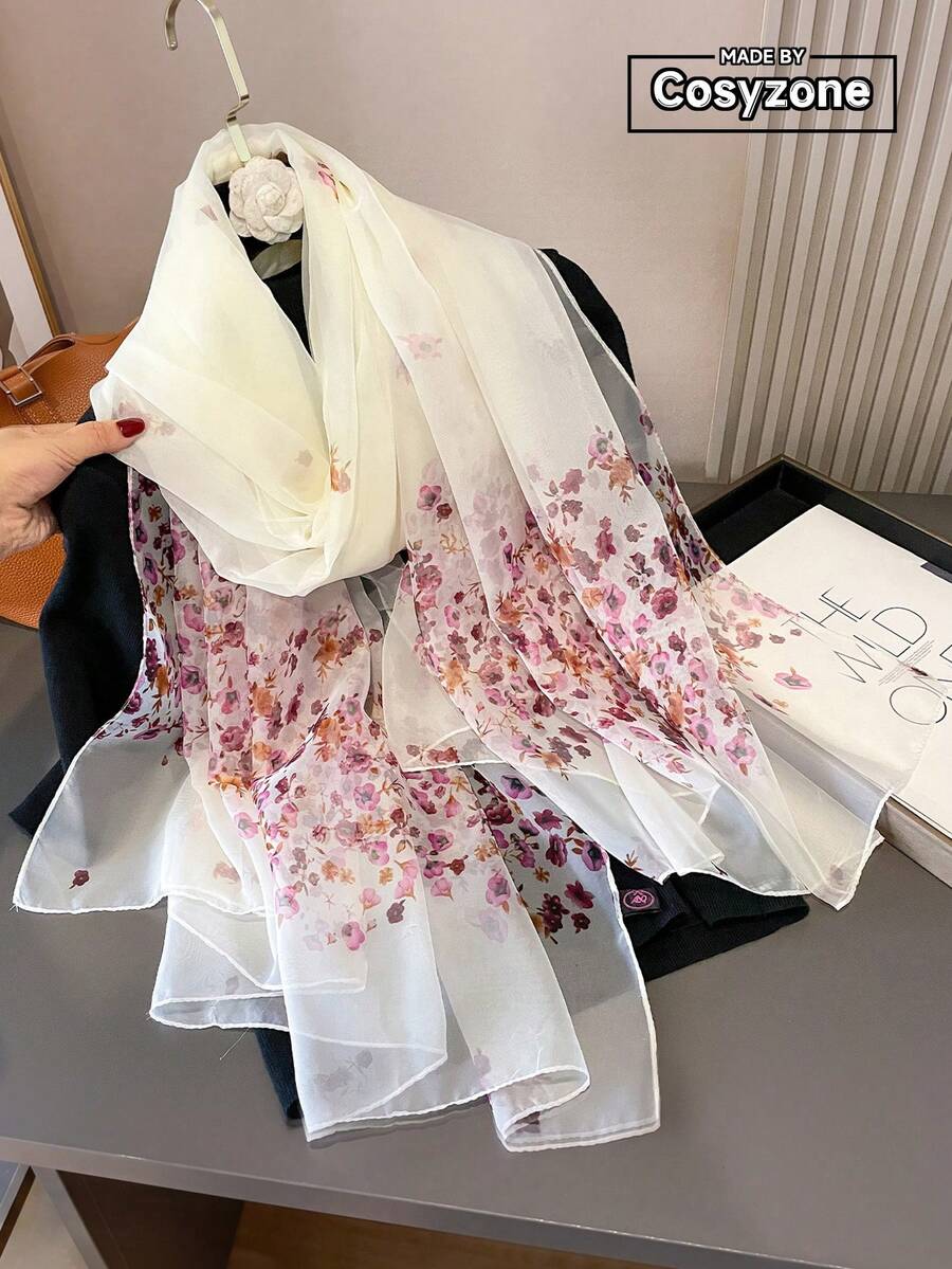 1件女款雪紡圍巾，適用於戶外活動、休閒與裝飾。頭巾、髮帶是您造型的理想選擇 - 米色 - 查看 1