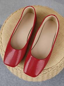 XBYASDF 2026 New Women's Square Toe Flat Shoes, Red Woven Slip-On Ballet Shoes, Comfortable Elegant Office Shoes - Red - View 4