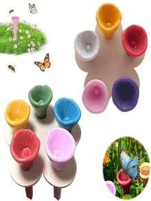 5pcs Colorful Bee Watering Set, Bee & Insect Drinking Cup, Colorful Bee Watering Station With Wooden Base, Suitable For Outdoor, Garden, Balcony, Potted Plants, Creative Gardening Decor, Practical Gardening Tool - Water Feeder - View 6