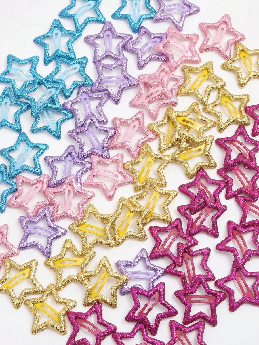 10pcs Colorful Glowing Star Hair Clips, Luminous Hair Accessories, Fluorescent Bangs Clips, Fun Hair Clips Set For Concert Support - Multicolor - View 1