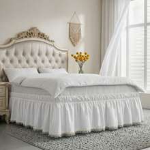 1pc Princess Style Lace Ruffle Bed Skirt, Floral Trim Bedding, Dust Cover Bed Skirt, Elastic Stretchy Bed Skirt Suitable For Bedroom, Guest Room, Hotel - Ivory White - View 7