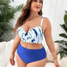 Swim Lushore Plus Size Underwire Padded 3-Piece Bikini Sets - Azul y blanco - Ver 8