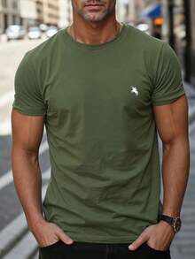 Minimalist Printed Short-Sleeved T-Shirt For Men, Versatile For Everyday Wear, Spring/Summer - 軍綠色 - 查看 1