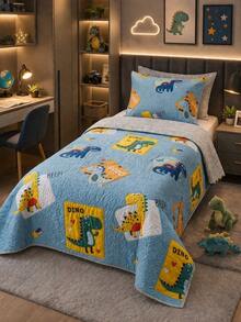 Double Print Children's Single Bedspread Set (2 Pieces) - Roar Dino - View 4