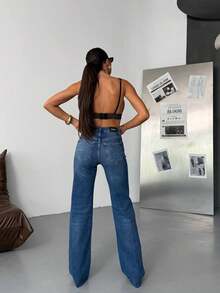 SQUALO Women's Blue Washed, Ripped, And Distressed Effect Jeans Street Style - Blue - View 3