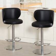 Titanium Black Stainless Steel Bar Stools, Modern Bar Chairs In Quality Leather With Backrest, Swivel And Height Adjustable For Kitchen Counter And Dining Room - 黑色 - 查看 5