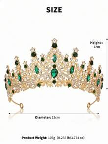 1件時尚精緻合金皇冠髮飾 女款婚禮派對用（建議使用U型夾固定），奢華巴洛克金色水鑽皇冠 新娘款－優雅水滴水晶髮冠 適用婚禮、選美比賽 - 綠色 - 查看 5