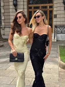 Vestido Vacacional Sin Tirantes Bordado Floral - Negro - Ver 4