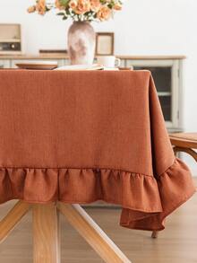 1 pieza Mantel con volantes estilo granja vintage color caramelo, tela cuadrada tipo lino apta para comedor, cocina, mesa de café, decoración de boda - caramelo - Ver 10