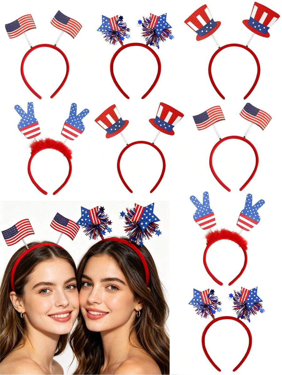8 buc/set bentițe cu ciucuri pentru Ziua Independenței Americane, roșu, alb, albastru, stea, accesorii de păr pentru Ziua Națională a SUA, decorațiuni de petrecere, bentițe de paradă, recuzită foto de Ziua Independenței, accesorii pentru costume cu tematică patriotică americană, roșu, alb, albastru - bandă de susținere - Vizualizare 1