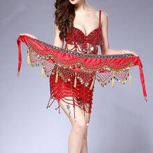 320枚硬币肚皮舞腰链，三层舞蹈硬币腰带，舞蹈练习臀巾节日配饰 - 附鑽流蘇腰鏈 - 查看 2
