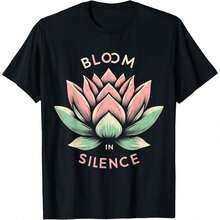 Lotus Flower Tee - Bloom In Silence - Zen Yoga & Meditation T-Shirt - 黑色 - 查看 1