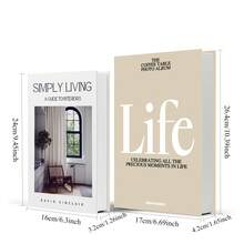 1 Set Of 2 Decorative Books, Open-Style Hidden Storage Box - Flip-Top Faux Books - Paper Storage Box, Suitable For Coffee Table, Bookshelf Or Fireplace Mantel, For Photo, Memorabilia And Remote Control Storage - Beige-white - View 4