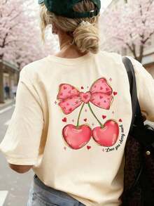 Camiseta de manga corta para mujer, estilo americano, holgada, cómoda y transpirable, con estampado de cóctel de Miami Beach, ideal para vacaciones de verano en la playa, fiestas en la piscina, reuniones con amigas o ocasiones informales. - Albaricoque - Ver 4