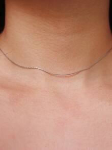 VJS 1pc Minimalist Line Style Bestselling Sand Gold Necklace, Suitable For Daily Wear And Holiday Gifts - Silver Minimalist Chain - View 8