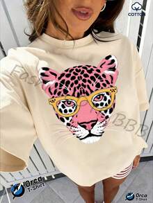 Gafas con montura amarilla y estampado de leopardo rosa, con estampado de cabeza de guepardo, camiseta regular, 100% algodón, 180 gramos, marca Orca, adecuada para uso casual, salidas al aire libre, deportes, vacaciones, regalos y otras ocasiones. - Albaricoque - Ver 13